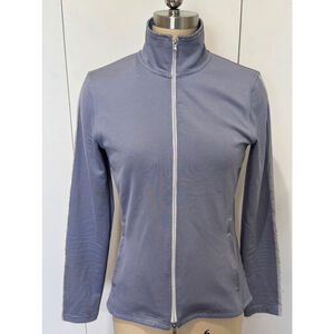 Women's Inphorm zip front mesh detail Jacket Size S Blue white stripe pockets